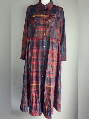 SHEIN Plaid Button-Up Long Sleeve Maxi Dress Size Small